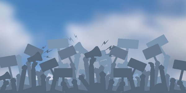 sfondo blu manifestanti