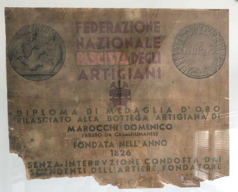 Diploma di Medaglia d'oro rilasciato dalla Federazione Nazionale fascista degli artigiani, anni trenta