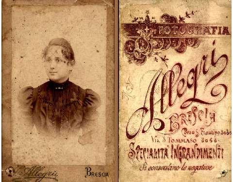 Carte de visite di giovane donna con i capelli raccolti scattata da Ignazio Allegri, fine Ottocento