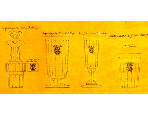 Disegni originali di Baccarat per la realizzazione di bicchieri (anni Venti)