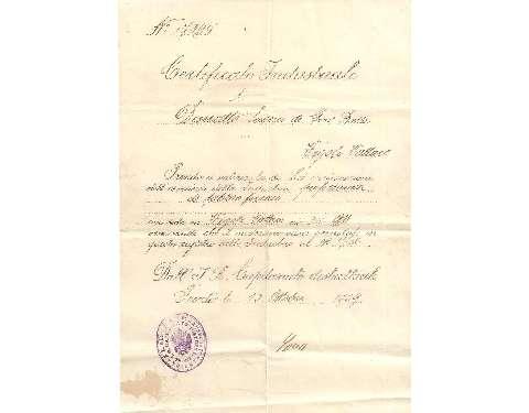 Certificato industriale rilasciato nel 1909 a Saverio Demattè per l'esercizio della professione di fabbro ferraio in Vigolo Vattaro