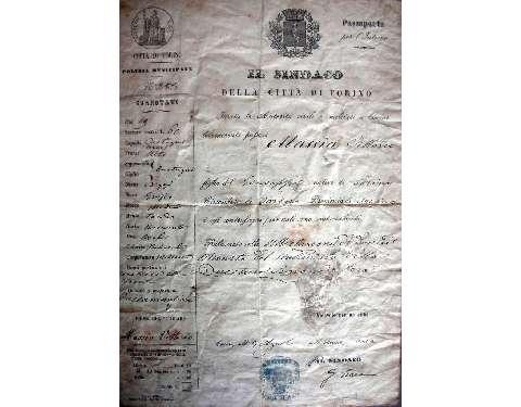 Passaporto di Vittorio Massia, 1880
