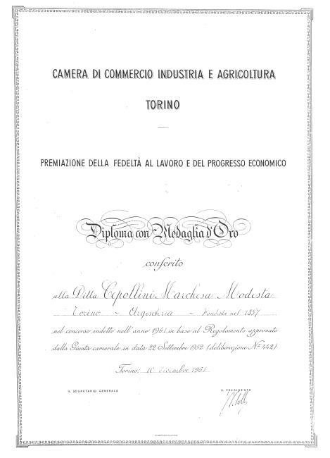 Diploma rilasciato dalla Camera di commercio di Torino il 10 dicembre 1961