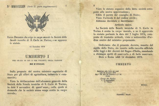 Regio Decreto emanato da Umberto I il 14 dicembre 1879