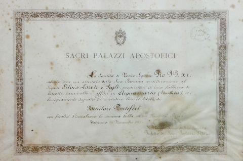 Attestato di Fornitore Apostolico, 1920