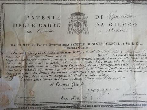 L'autorizzazione a "spacciare le carte da giuoco" all'interno del negozio, 1830 