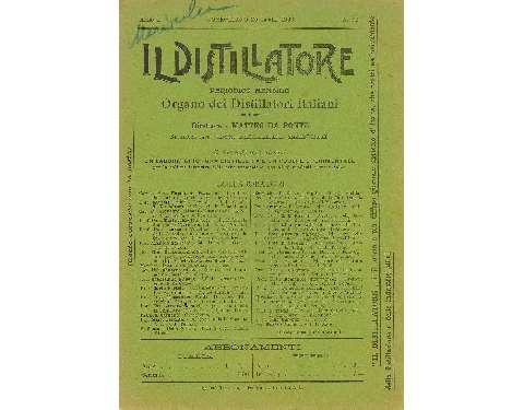 Frontespizio de "Il Distillatore", organo dei distillatori italiani, diretto da Matteo Da Ponte, 1933