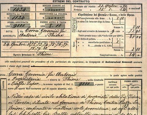 Polizza assicurativa intestata a Corrà Geremia fu Antonio (1871)
