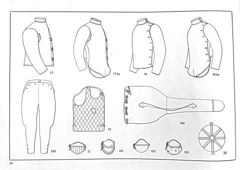 Una pagina del catalogo con gli schizzi dell'abbigliamento dello schermidore, 1930 