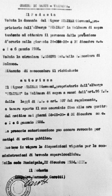 Autorizzazione ad estendere l'orario di apertura in occasione delle festività natalizie, 22 dicembre 1934