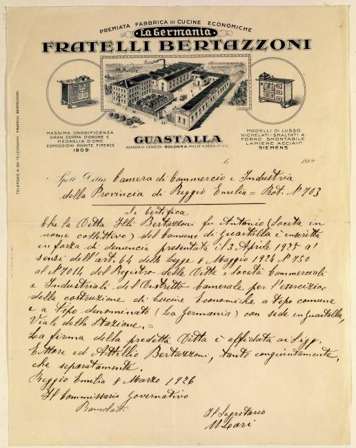 Comunicazione alla locale Camera di commercio, 1926