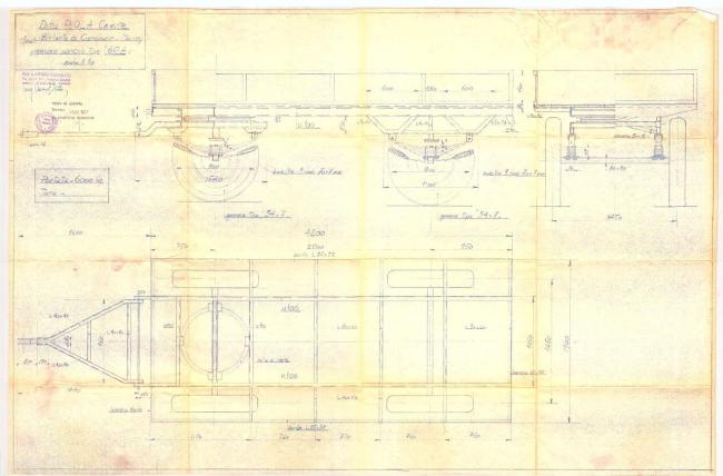 Disegno di rimorchio agricolo prodotto dalla ditta Celeste Piola, 1957