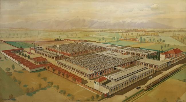 Lo stabilimento Magnoni & Tedeschi di Nole in un disegno d'epoca