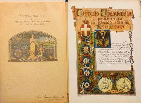 Frontespizio dell'Attestato di riconoscimento ricevuto dal Re Vittorio Emanuele III, 11 aprile 1929