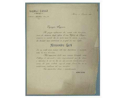 Lettera circolare di Luigi Gerli per informare clienti e fornitori del suo ritiro dagli affari e della cessione dell”ufficio di rappresentanze in metalli” a suo nipote Alessandro Gerli, 31 dicembre 1906