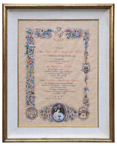 Attestato di ringraziamento dei dipendenti in occasione della celebrazione dei 100 anni di attività, 1960