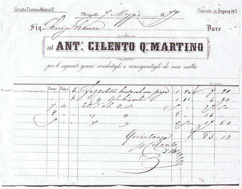 Fattura dell'attività Cilento (1879)