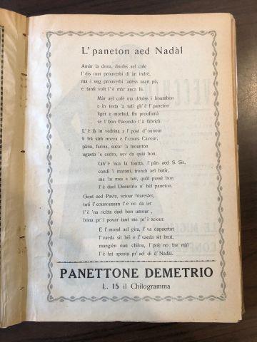 Composizione dialettale in onore del panettone Demetrio, 1930