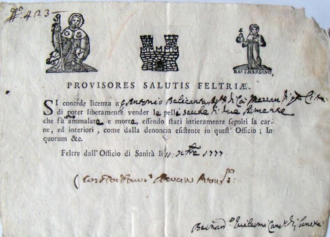 Permesso di macellazione animali, 1777