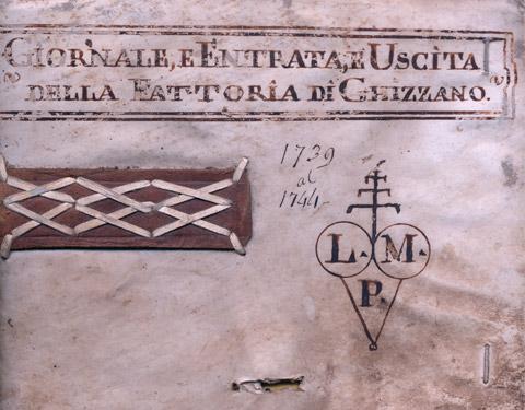 Frontespizio del "Giornale delle entrate e delle uscite" della Fattoria di Ghizzano dal 1739 al 1744