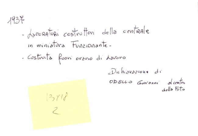 .......retro della riproduzione del modello della centrale, 1937 