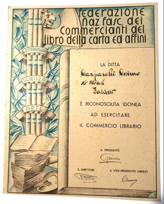 Attestato di idoneità all'esercizio del commercio librario, anni Trenta