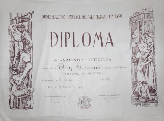 Diploma di anzianità conferito dalla Confederazione generale dell'artigianato italiano,1953   