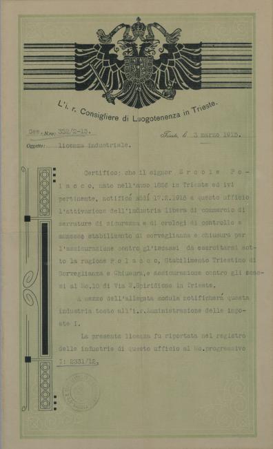 La licenza rilasciata nel 1915