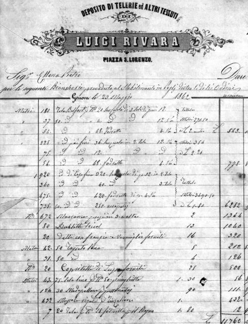Fattura su carta intestata, 1862 