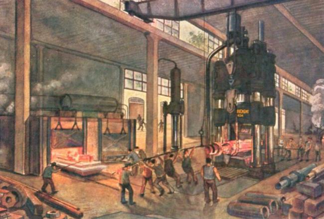 L'interno dello stabilimento di via Magenta in una cartolina di inizio Novecento(1910)