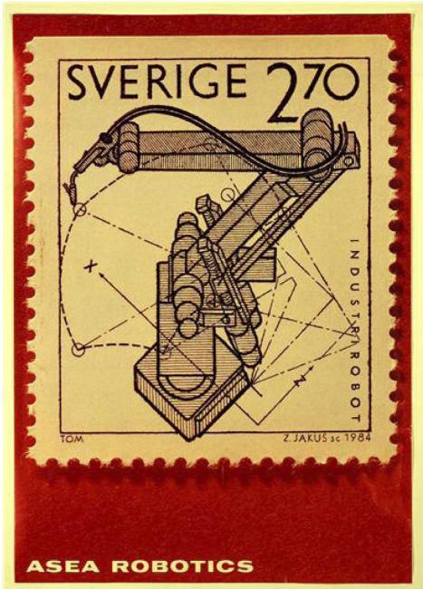 Il robot IRB 6 su francobollo svedese del 1984