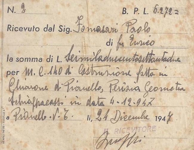 Ricevuta di pagamento di una perizia (1947)
