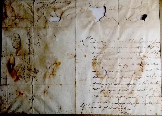 Bolla papale n. 219 che autorizza apertura della farmacia con nome "Spezieria Emanuele Carboni e figlio" (1829)