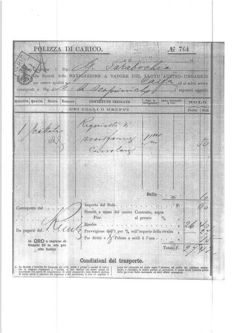 Polizza di carico del 1878