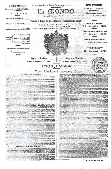 Polizza assicurativa del 1909