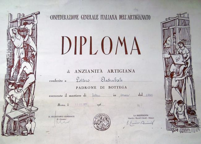 Diploma di anzianità artigiana conferito a Asdrubale Lottero, 1970 