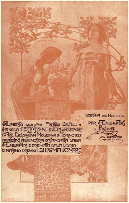 Diploma d'onore ricevuto alla Prima Esposizione Internazionale d'arte decorativa moderna, Torino, 1902 