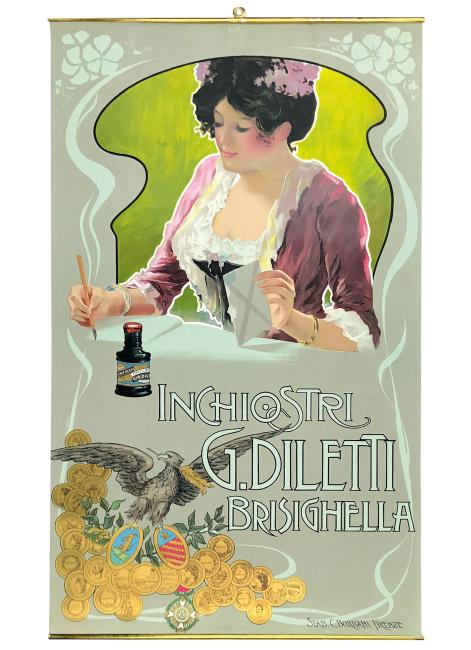 Gio Diletti, locandina pubblicitaria degli inchiostri, 1900