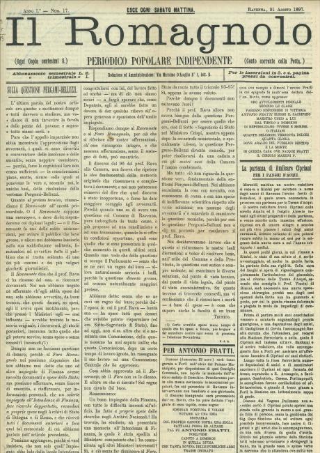 Prima pagina del "Romagnolo", n. 17, 1897