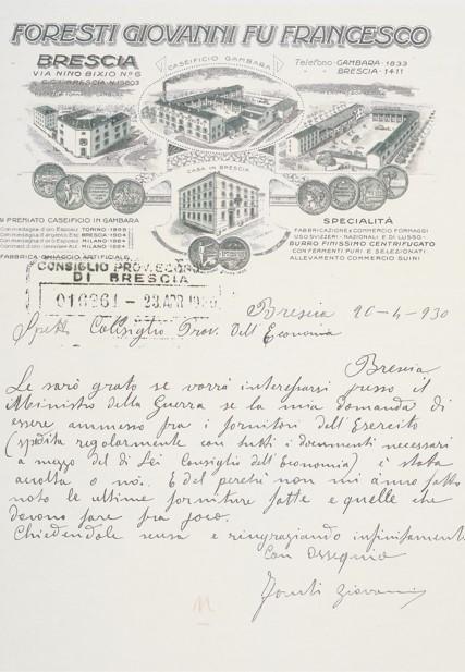 Lettera al Consiglio provinciale dell'Economia, 1930 