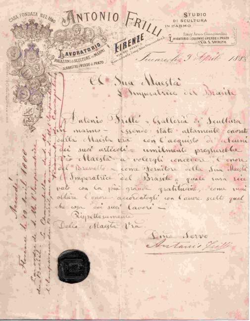 Lettera inviata all'Imperatrice del Brasile,1888