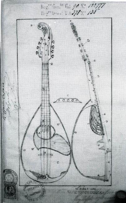 Il disegno del mandolino da concerto classico A parte integrante del brevetto registrato il 31 gennaio 1912 