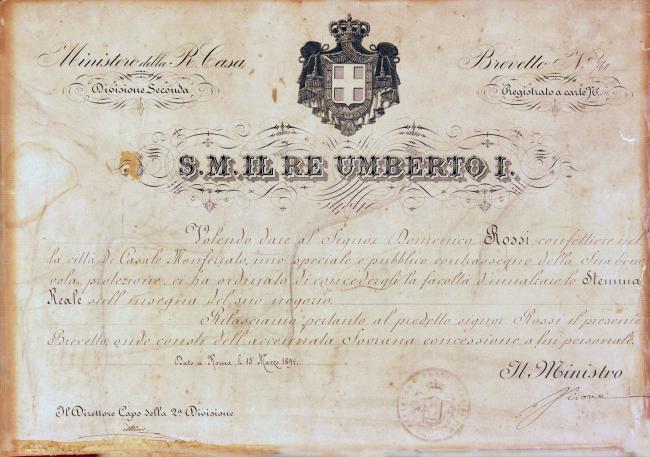 Brevetto della Reale Casa, 1891