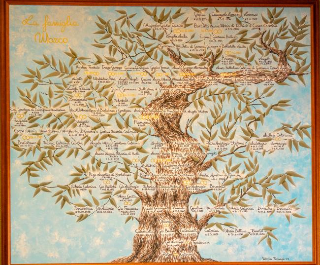 L'albero genealogico della famiglia Marco riportato su tela
